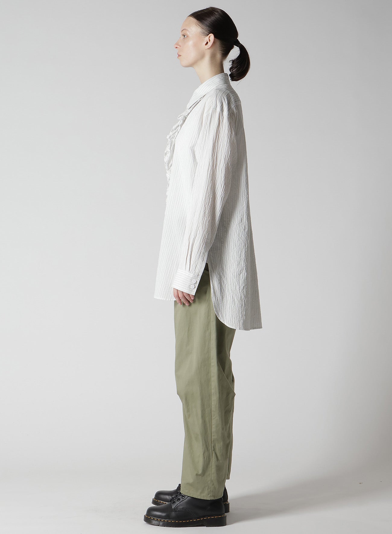 COTTON VOILE UNTRIMMED FRILL STRIPE BLOUSE
