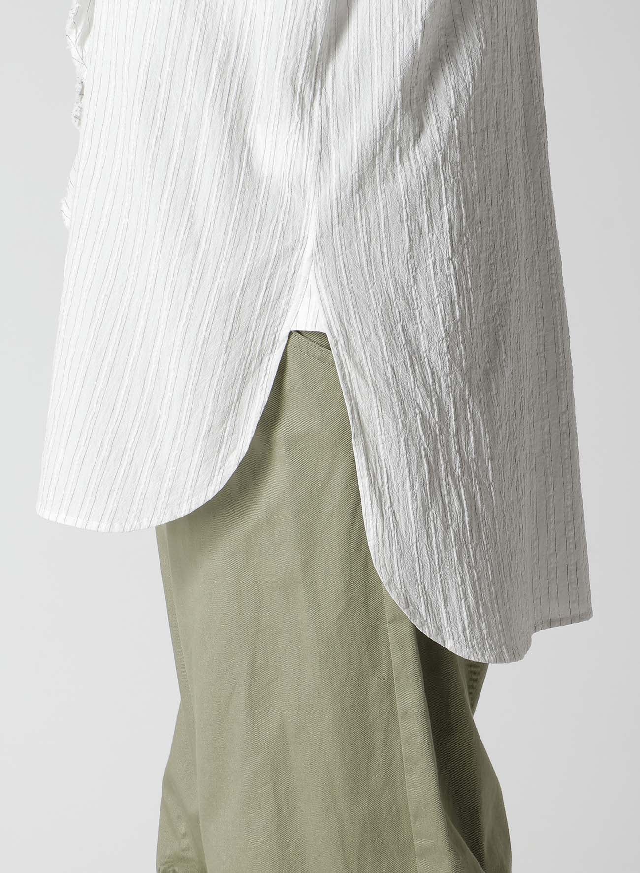 COTTON VOILE UNTRIMMED FRILL STRIPE BLOUSE