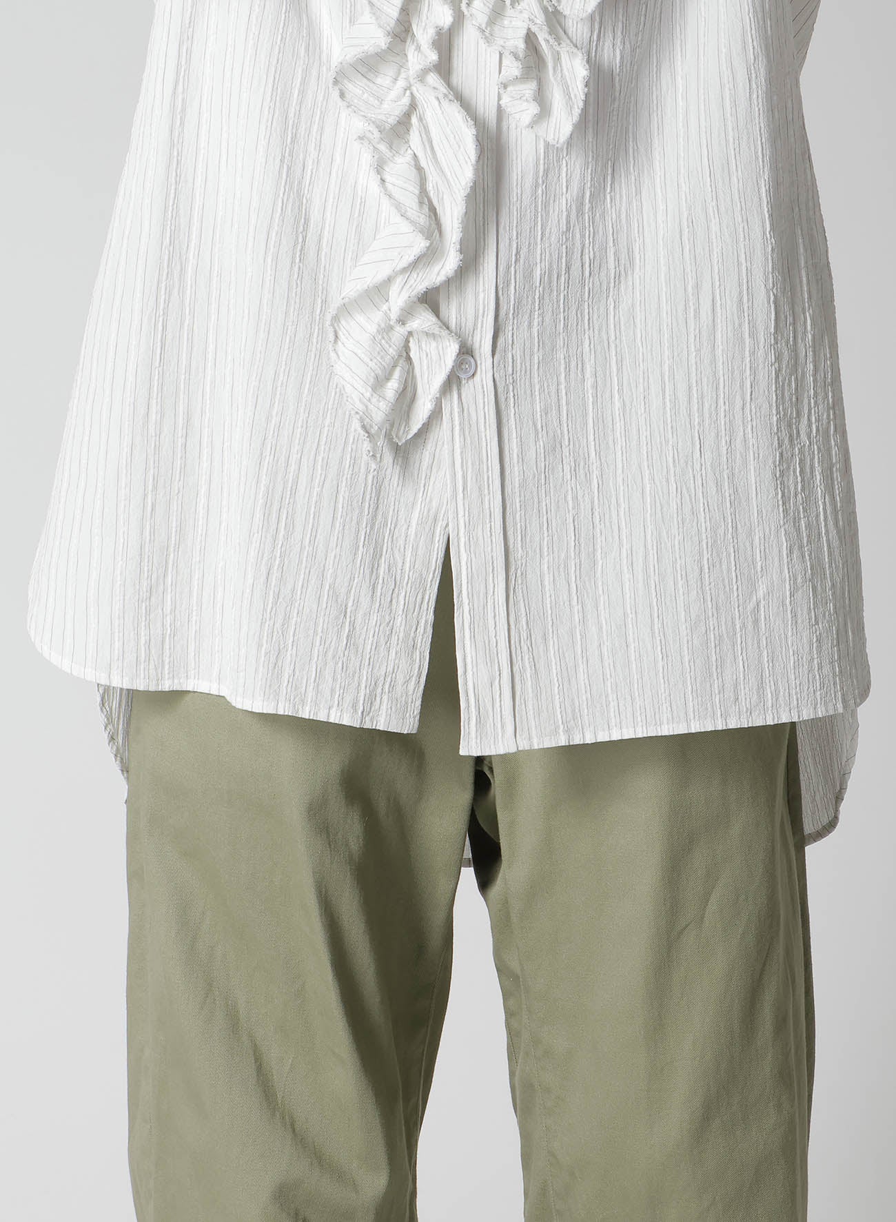 COTTON VOILE UNTRIMMED FRILL STRIPE BLOUSE