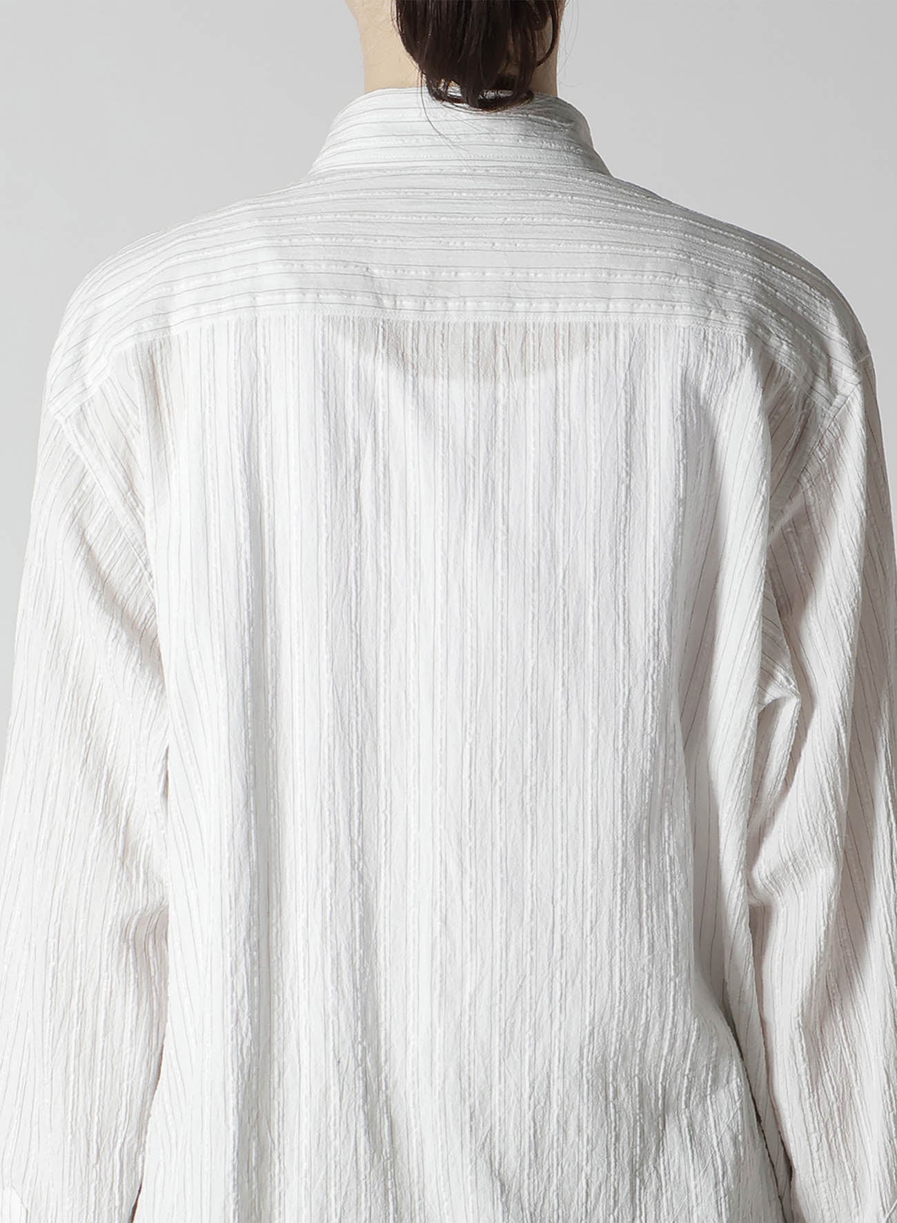 COTTON VOILE UNTRIMMED FRILL STRIPE BLOUSE