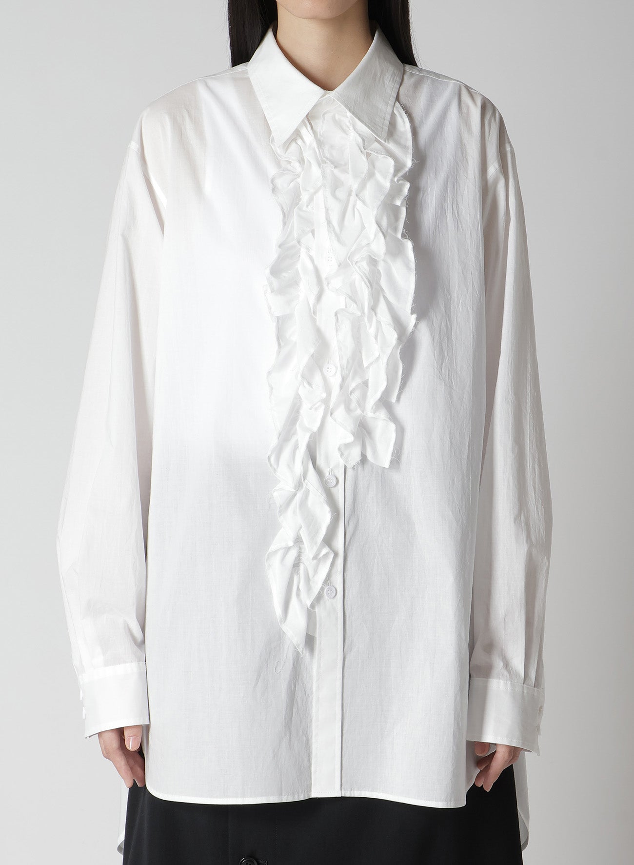 COTTON LAWN UNTRIMMED FRILL BLOUSE