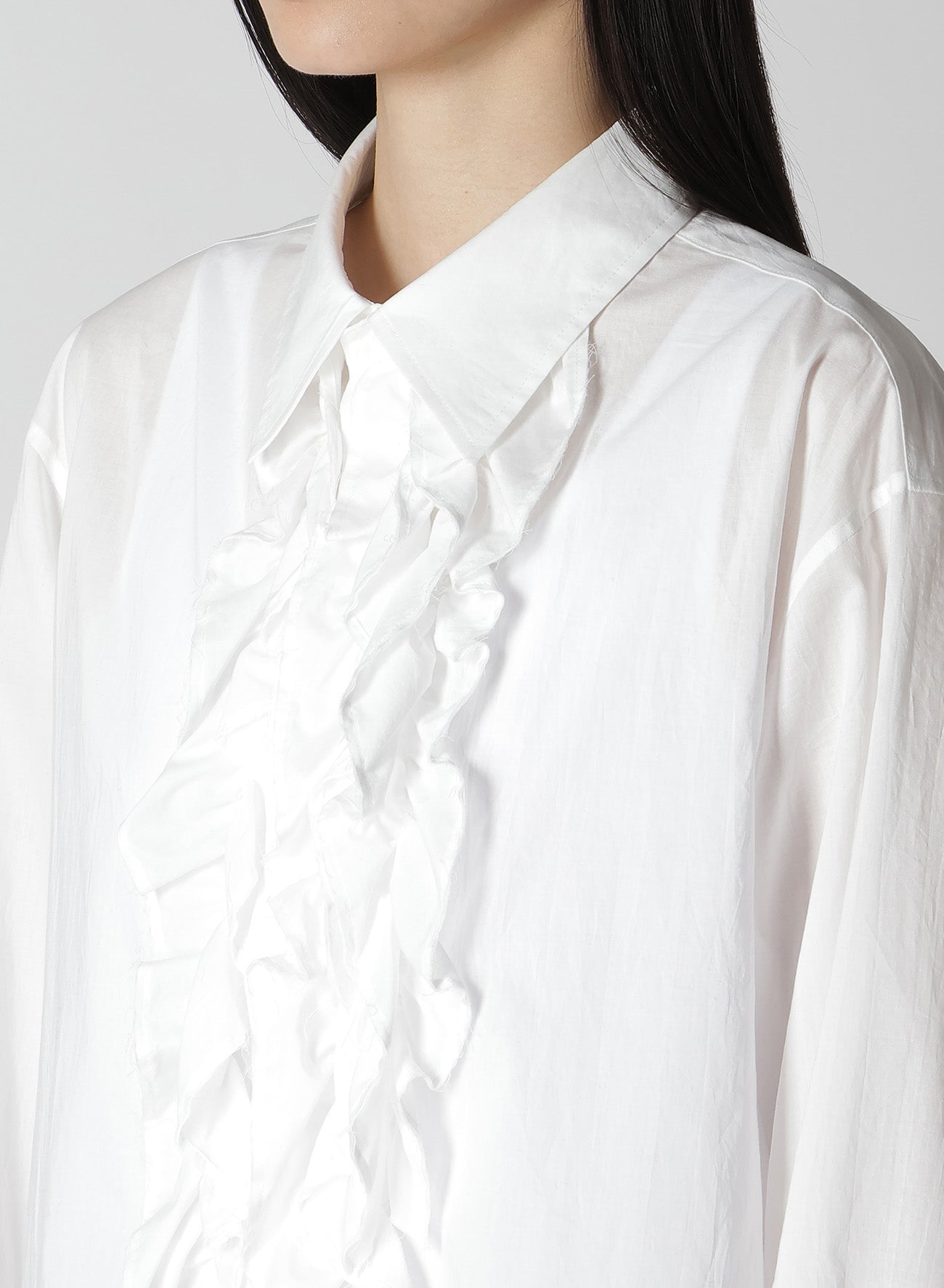 COTTON LAWN UNTRIMMED FRILL BLOUSE