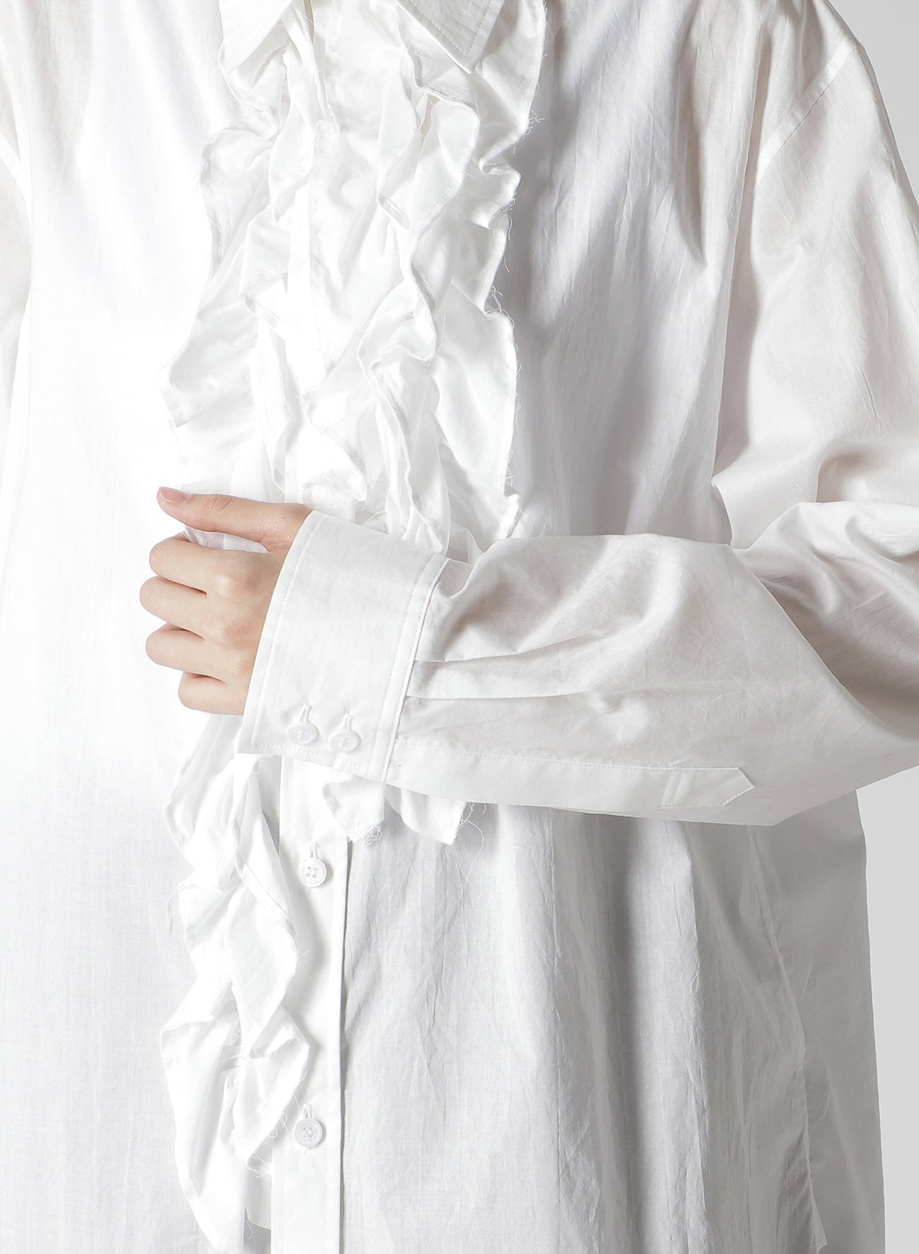COTTON LAWN UNTRIMMED FRILL BLOUSE