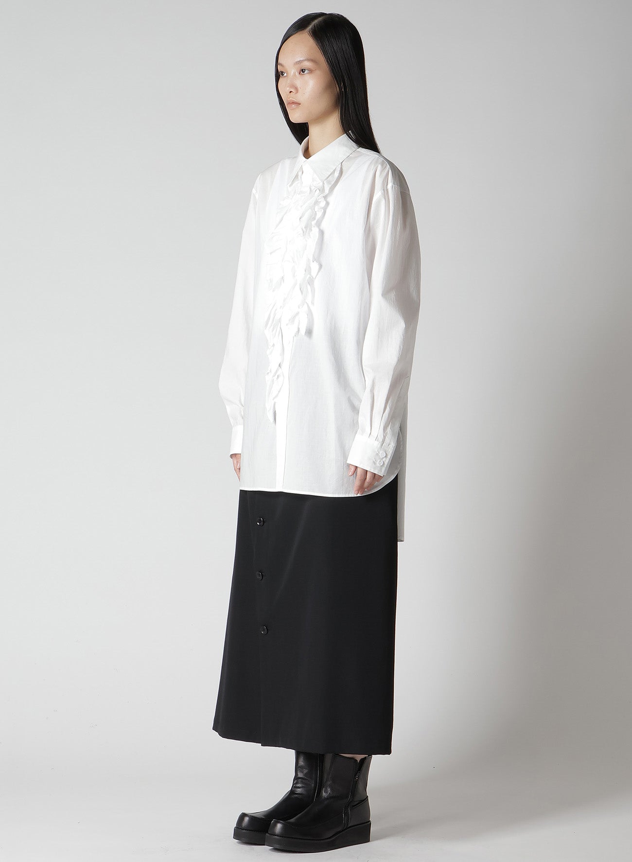 COTTON LAWN UNTRIMMED FRILL BLOUSE