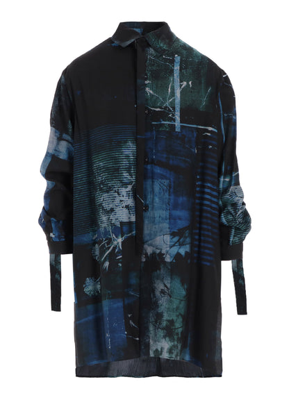 CUPRO BLURRY FLOWER PRINT LONG SLEEVE BLOUSE