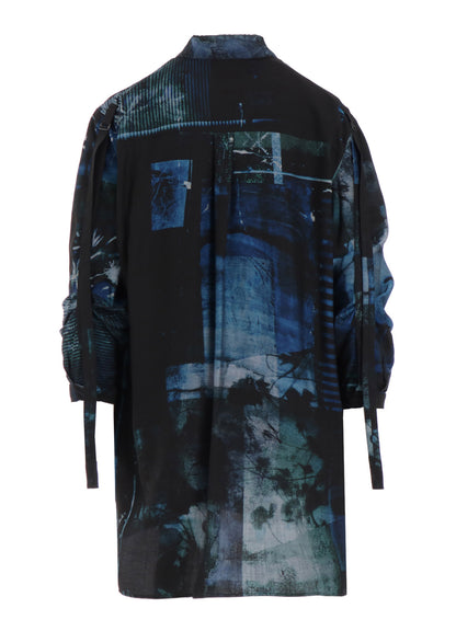 CUPRO BLURRY FLOWER PRINT LONG SLEEVE BLOUSE