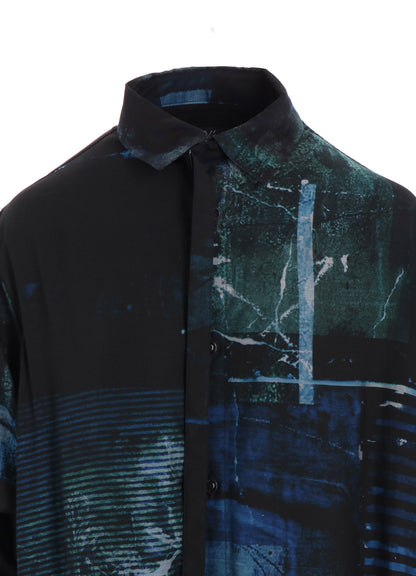 CUPRO BLURRY FLOWER PRINT LONG SLEEVE BLOUSE
