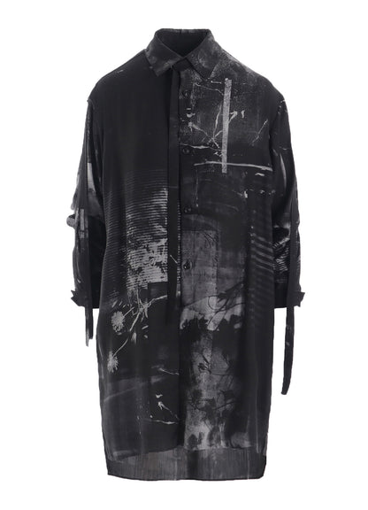 CUPRO BLURRY FLOWER PRINT LONG SLEEVE BLOUSE