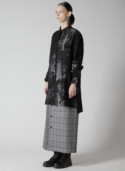 CUPRO BLURRY FLOWER PRINT LONG SLEEVE BLOUSE