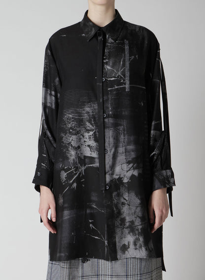 CUPRO BLURRY FLOWER PRINT LONG SLEEVE BLOUSE
