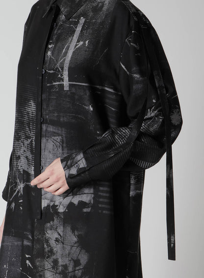 CUPRO BLURRY FLOWER PRINT LONG SLEEVE BLOUSE