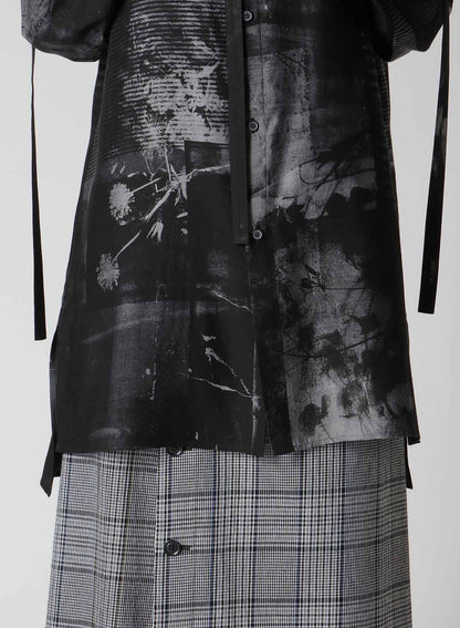 CUPRO BLURRY FLOWER PRINT LONG SLEEVE BLOUSE