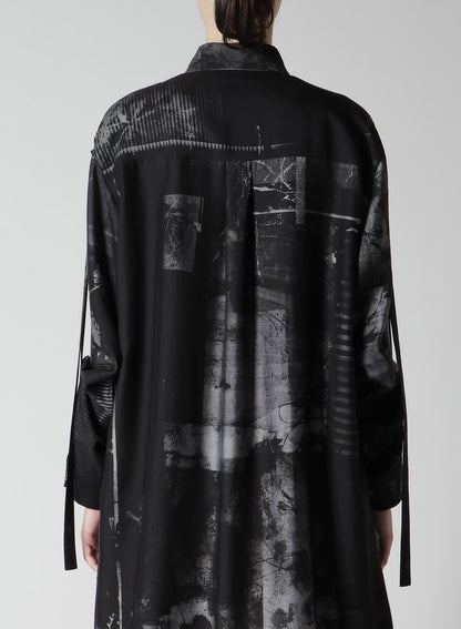 CUPRO BLURRY FLOWER PRINT LONG SLEEVE BLOUSE