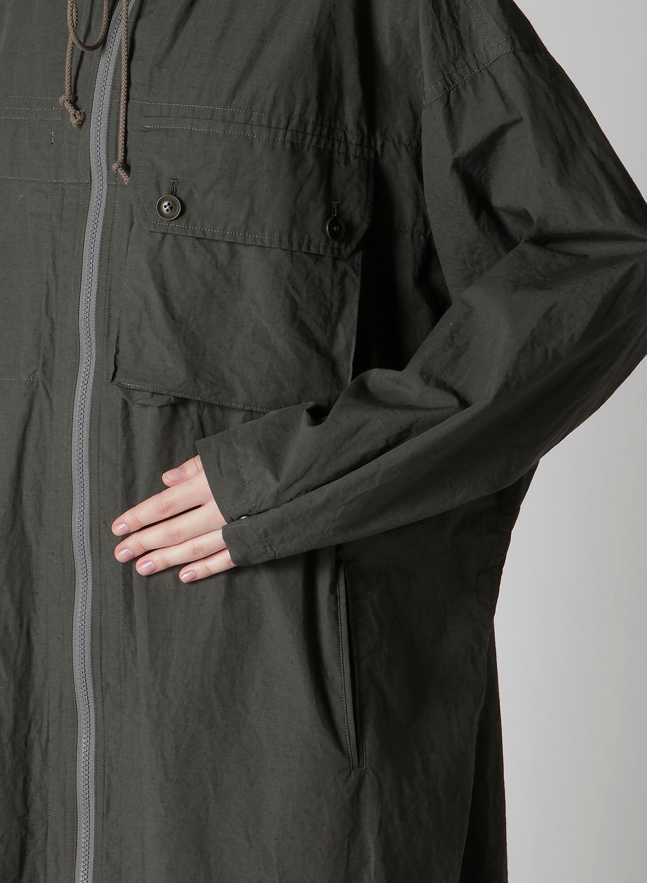 COTTON/LINEN BROADCLOTH HOODIE COAT D