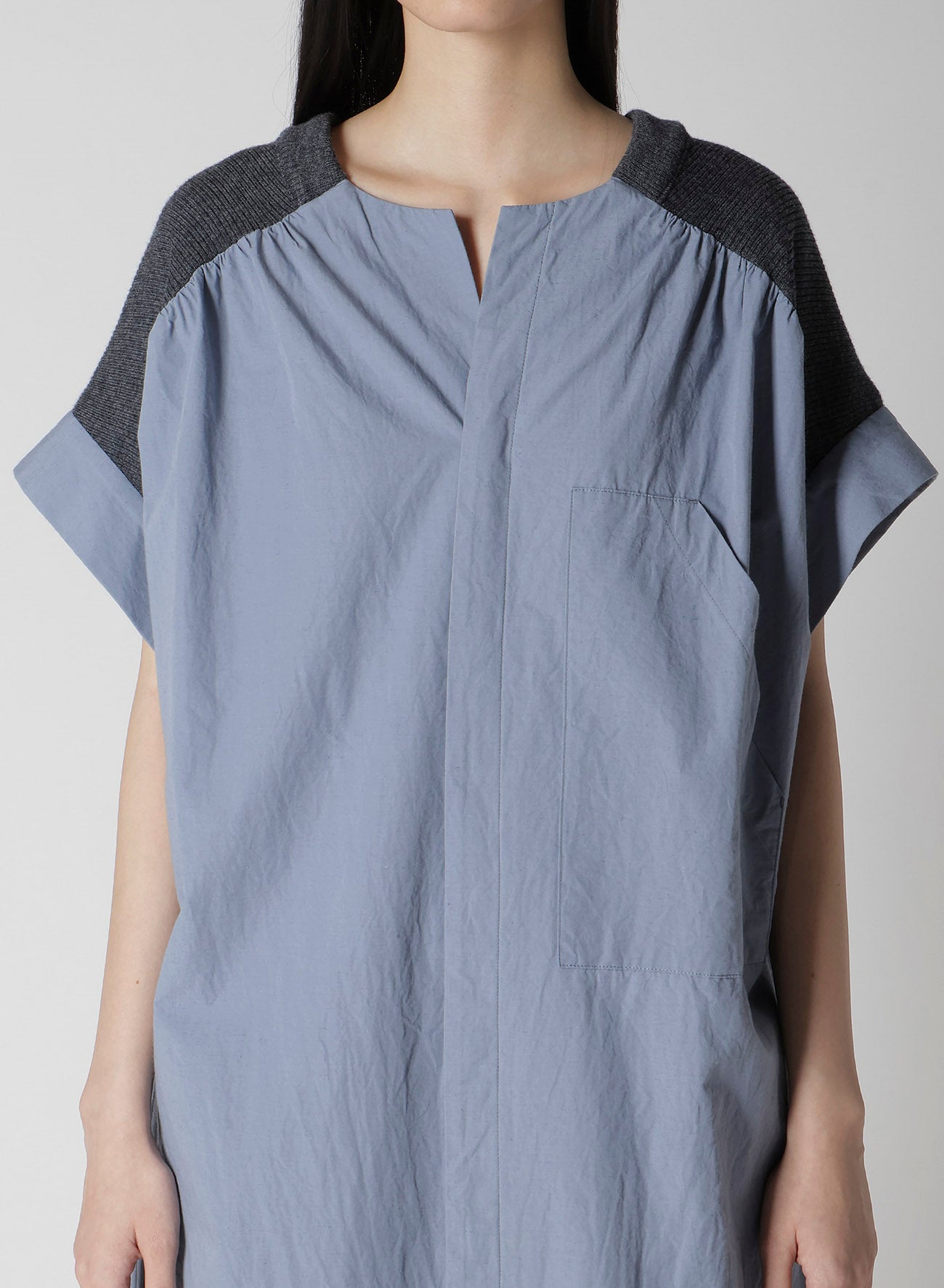 COTTON/LINEN RIB FLY OPEN DRESS