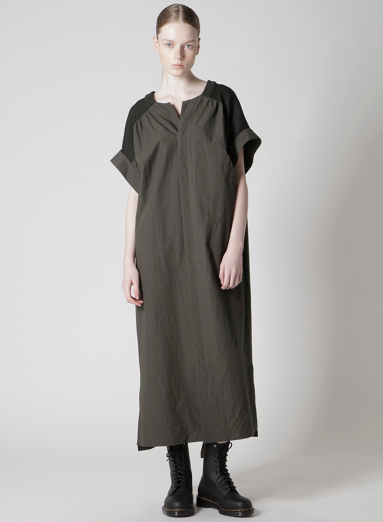 COTTON/LINEN RIB FLY OPEN DRESS
