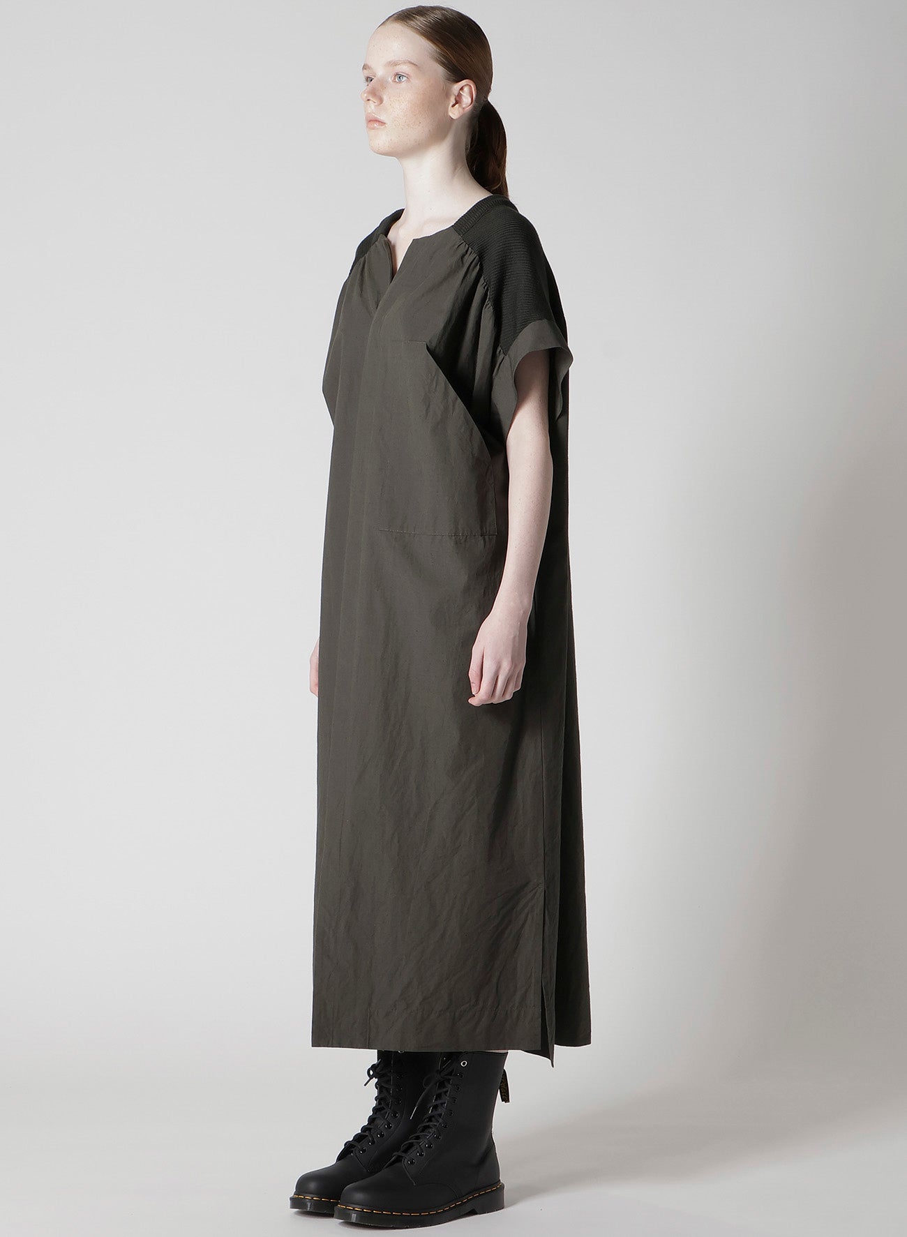 COTTON/LINEN RIB FLY OPEN DRESS