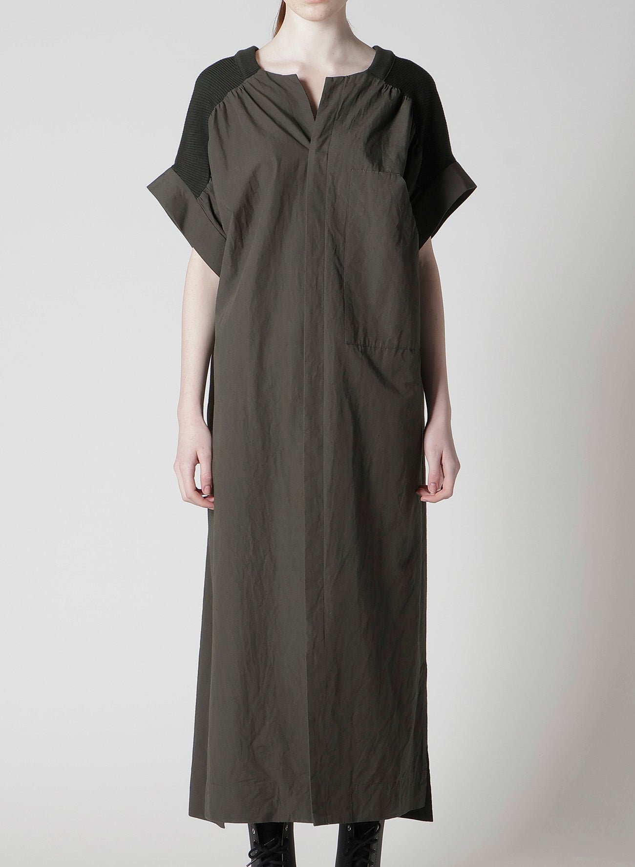 COTTON/LINEN RIB FLY OPEN DRESS