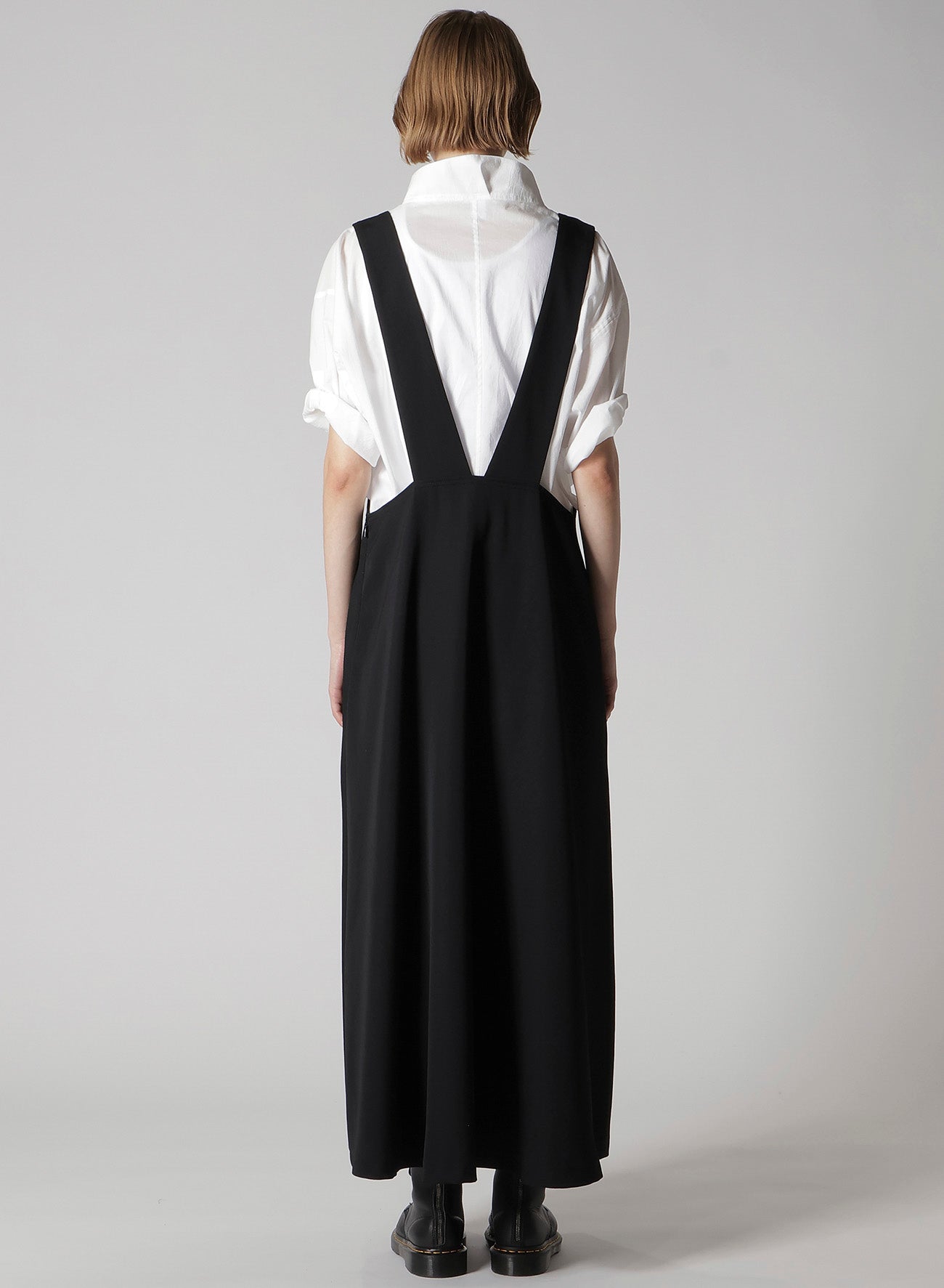 WOOL GABARDINE LONG FLARE DRAPE DRESS