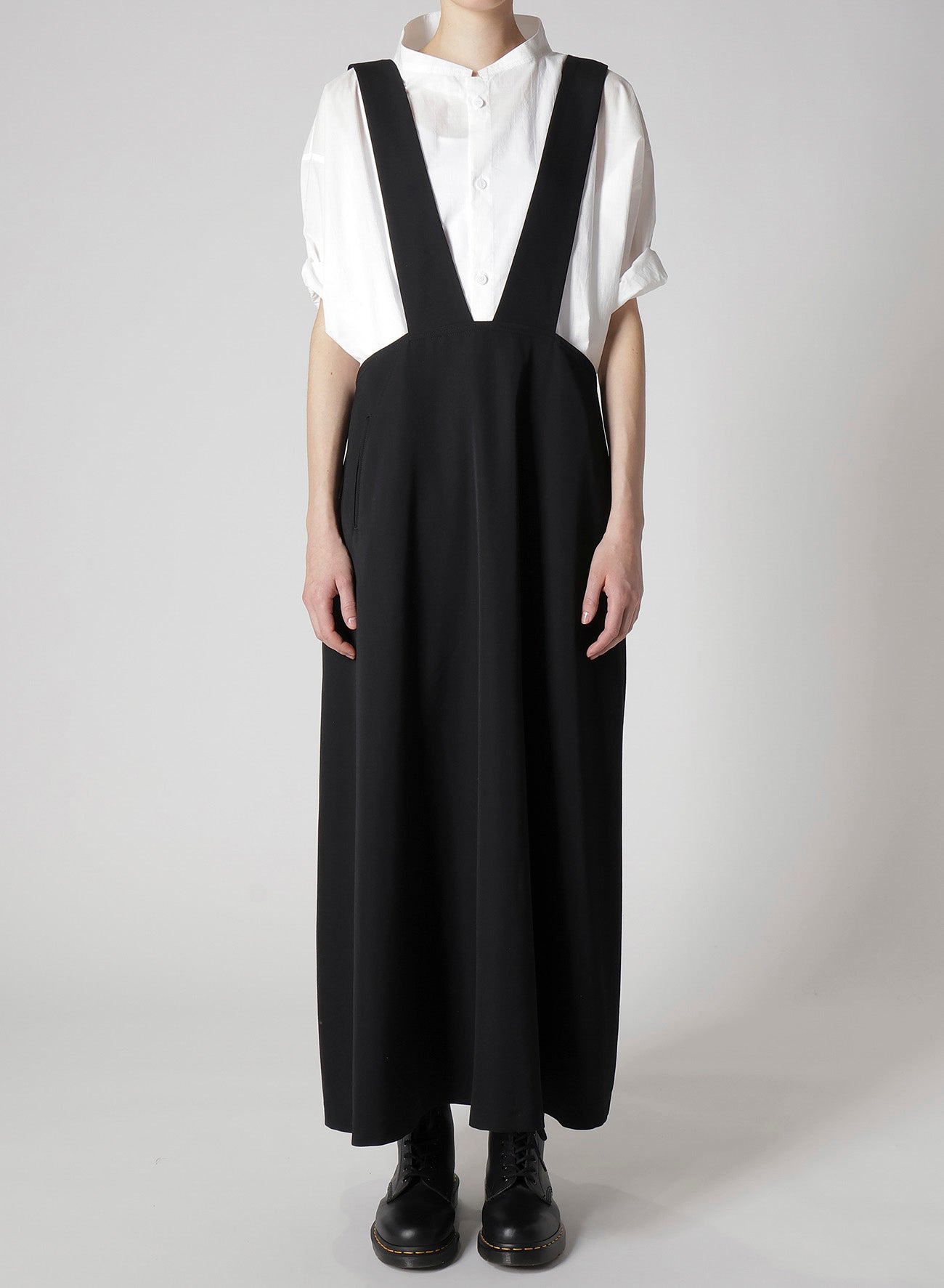 WOOL GABARDINE LONG FLARE DRAPE DRESS