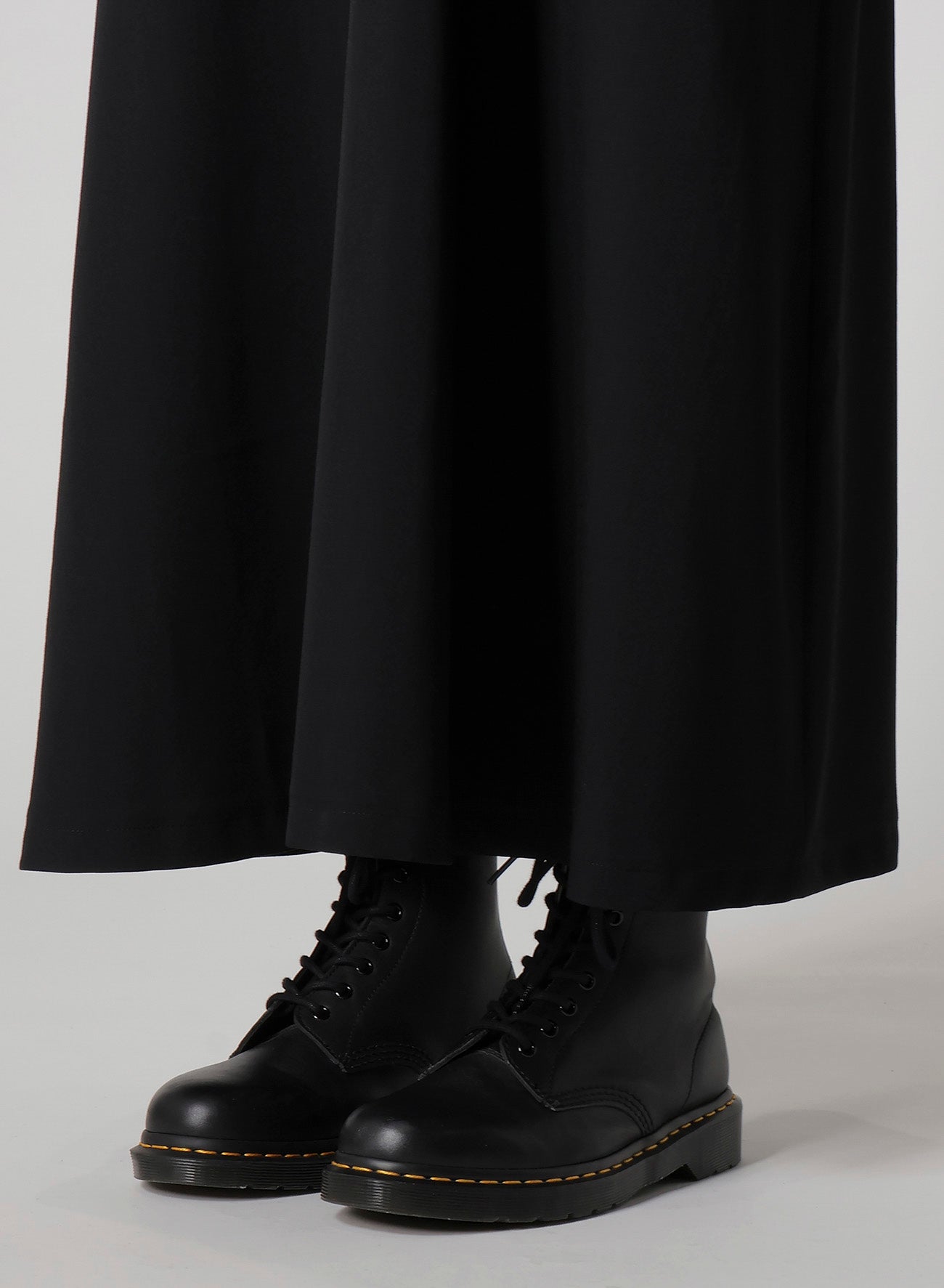 WOOL GABARDINE LONG FLARE DRAPE DRESS