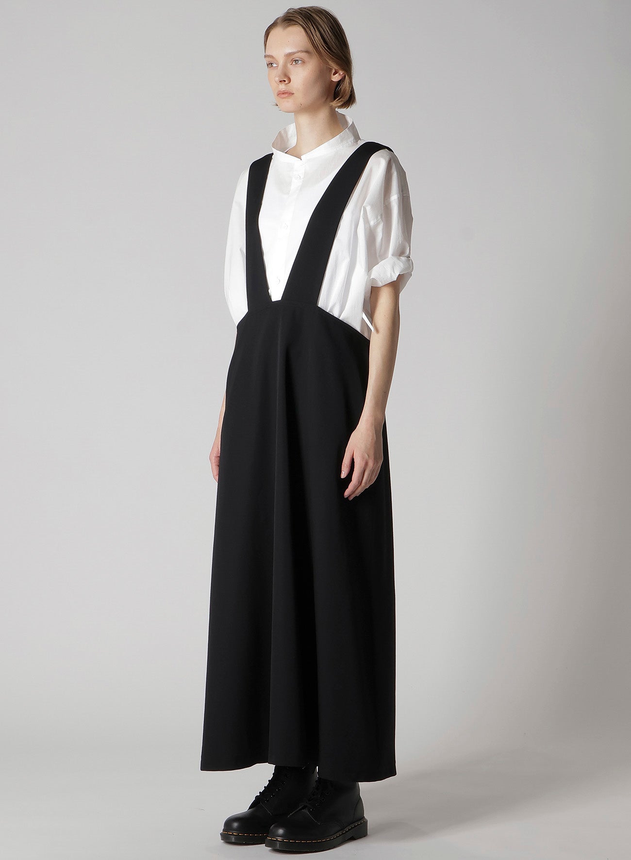 WOOL GABARDINE LONG FLARE DRAPE DRESS