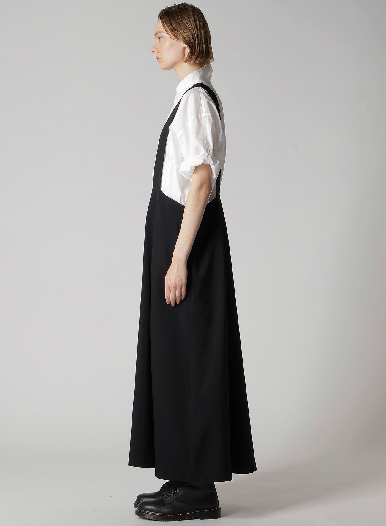 WOOL GABARDINE LONG FLARE DRAPE DRESS