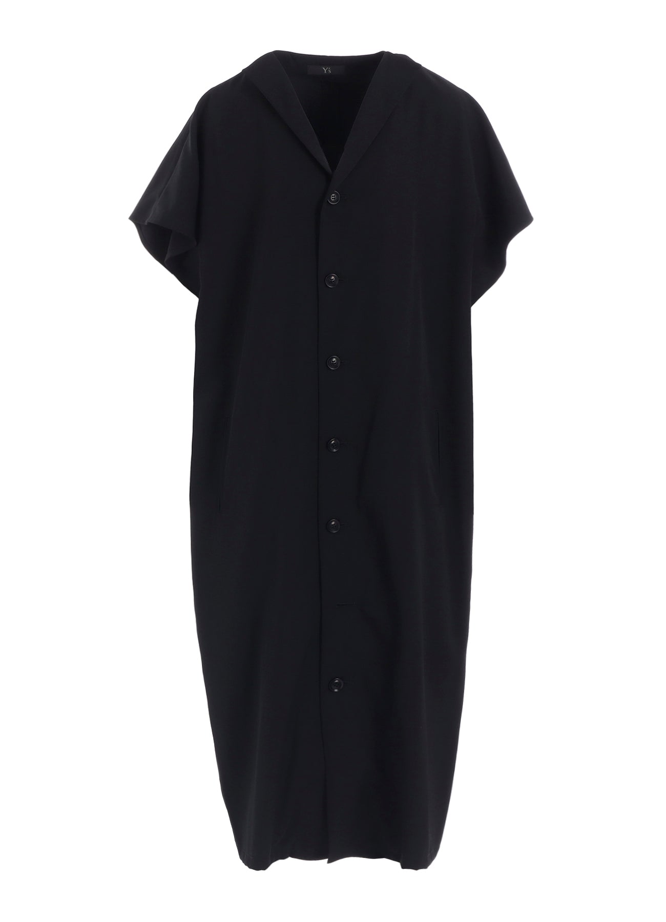 WOOL GABARDINE FLARE SLEEVE FRONT OPEN DRESS
