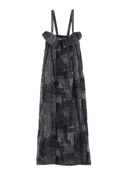 PATCHWORK JACQUARD FRONT GATHER DRESS