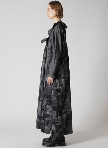 PATCHWORK JACQUARD FRONT GATHER DRESS