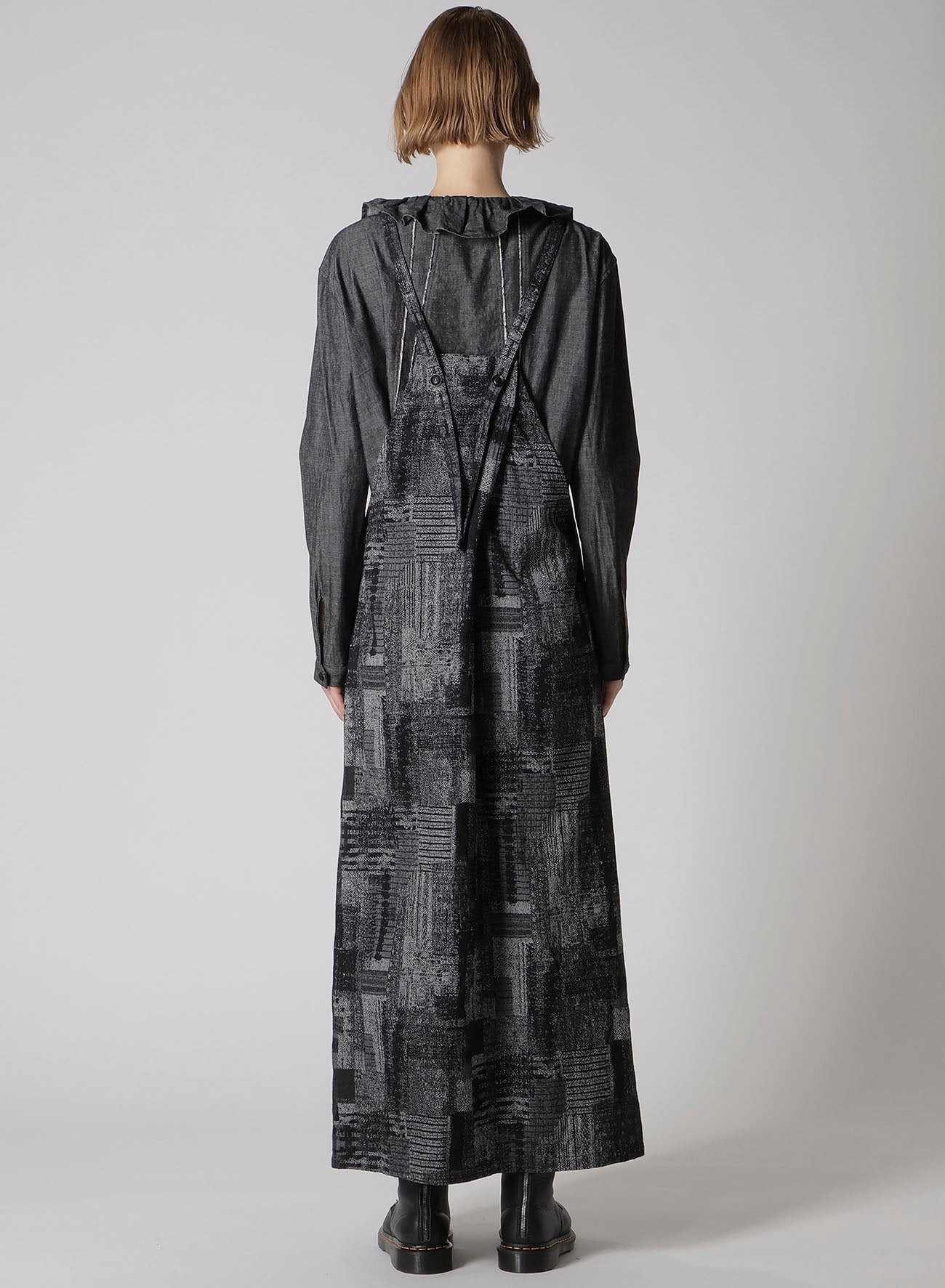 PATCHWORK JACQUARD FRONT GATHER DRESS