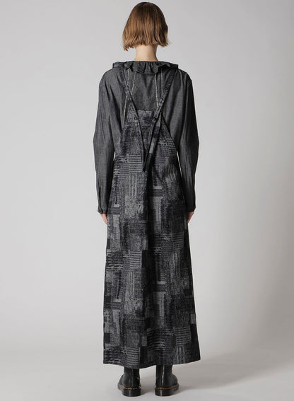 PATCHWORK JACQUARD FRONT GATHER DRESS