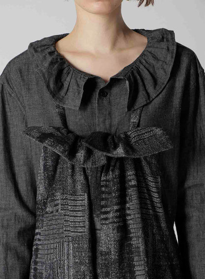 PATCHWORK JACQUARD FRONT GATHER DRESS