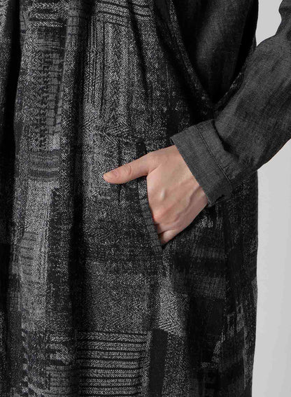 PATCHWORK JACQUARD FRONT GATHER DRESS