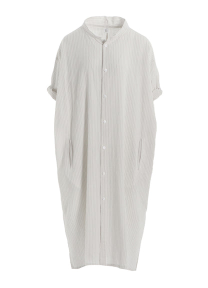 COTTON VOILE ROLLED-UP HALF SLEEVE STRIPE DRESS