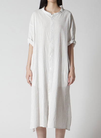 COTTON VOILE ROLLED-UP HALF SLEEVE STRIPE DRESS