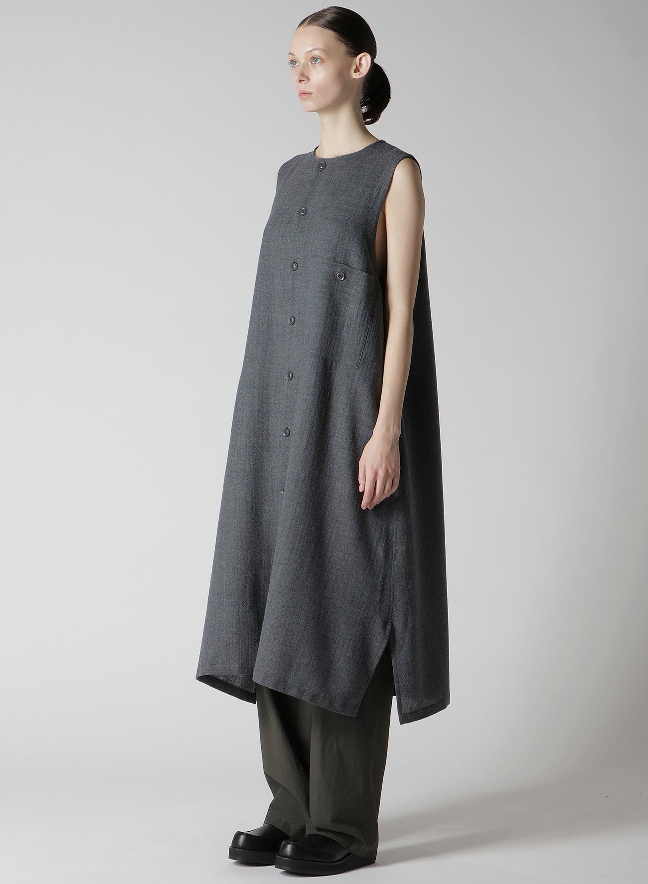 WOOL GAUZE TWILL LONG DRESS WITH POCKET