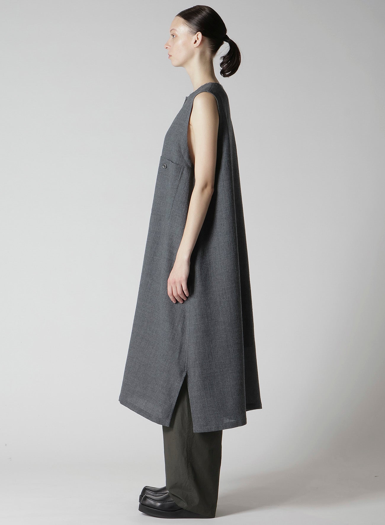 WOOL GAUZE TWILL LONG DRESS WITH POCKET