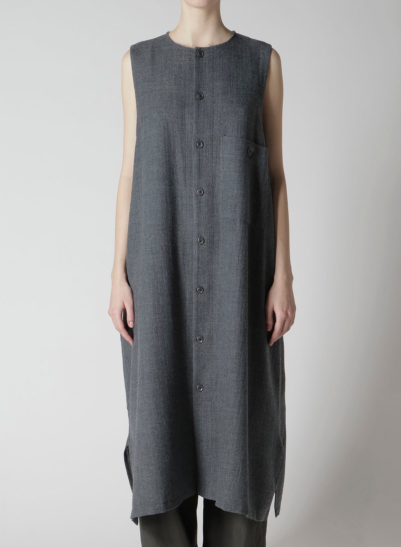 WOOL GAUZE TWILL LONG DRESS WITH POCKET