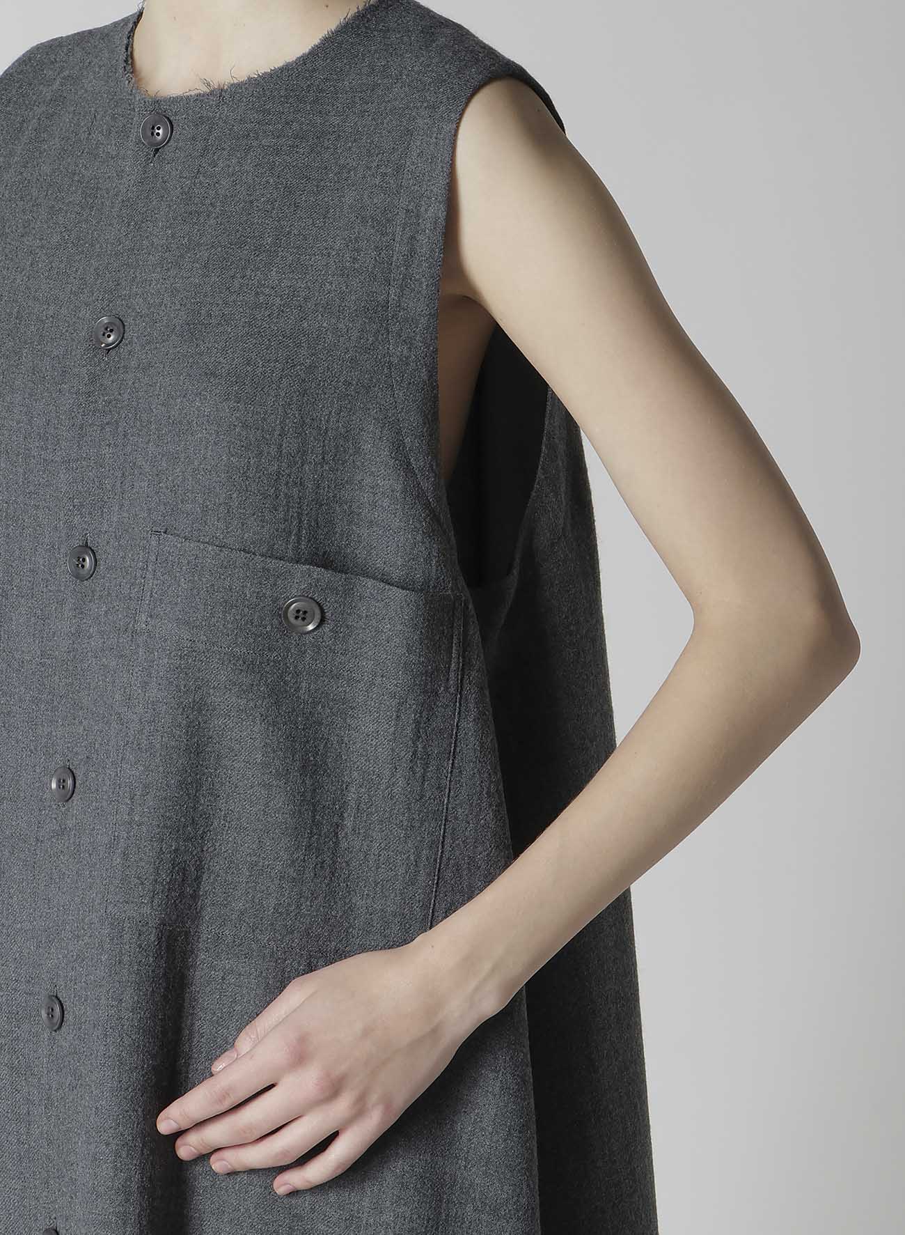 WOOL GAUZE TWILL LONG DRESS WITH POCKET
