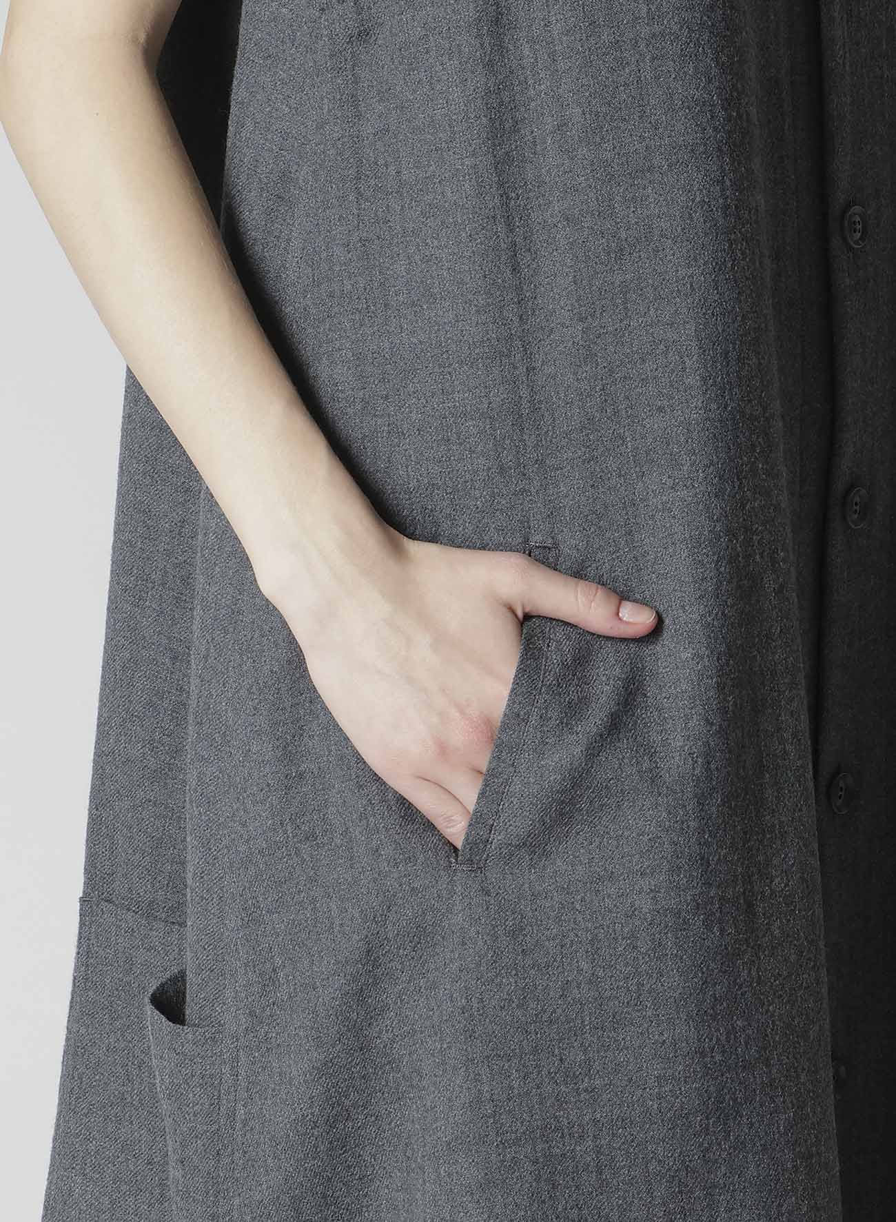 WOOL GAUZE TWILL LONG DRESS WITH POCKET