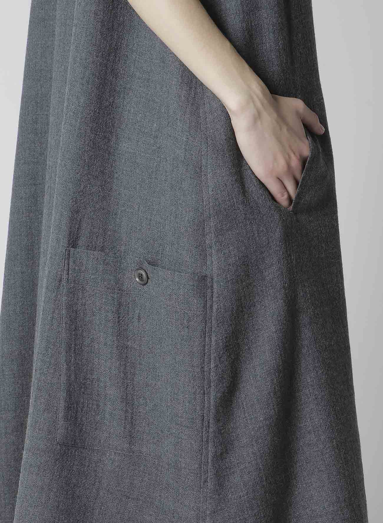 WOOL GAUZE TWILL LONG DRESS WITH POCKET