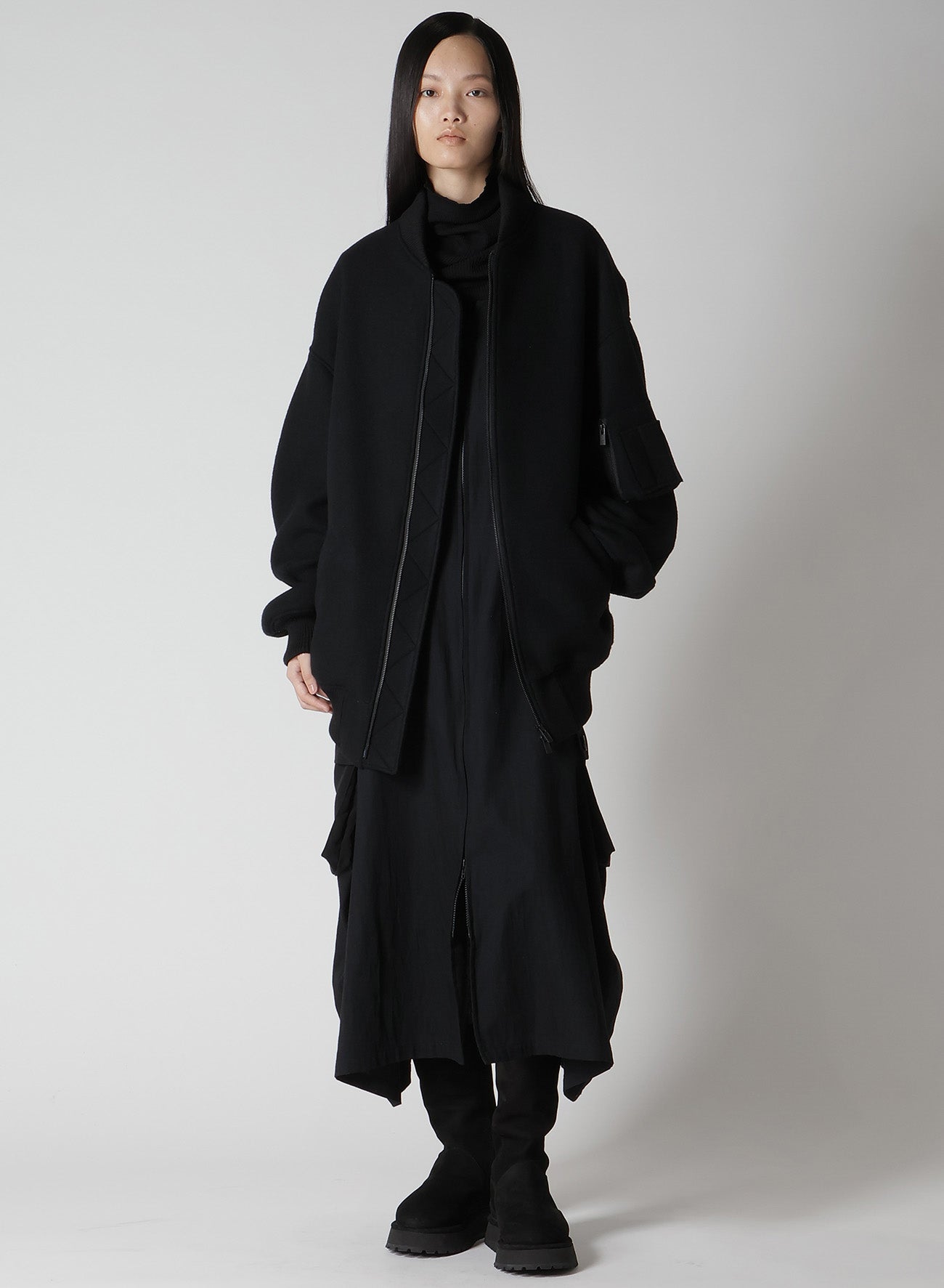 CREPE de CHINE/6oz DENIM WORK DRESS WITH POCKET