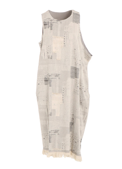 PATCHWORK JACQUARD ASYMMETRIC SLEEVELESS DRESS