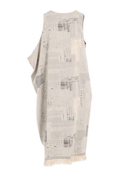 PATCHWORK JACQUARD ASYMMETRIC SLEEVELESS DRESS