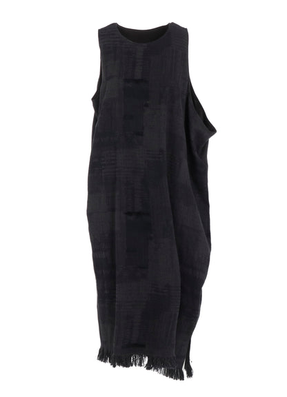 PATCHWORK JACQUARD ASYMMETRIC SLEEVELESS DRESS