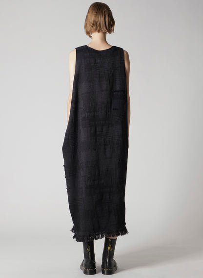 PATCHWORK JACQUARD ASYMMETRIC SLEEVELESS DRESS