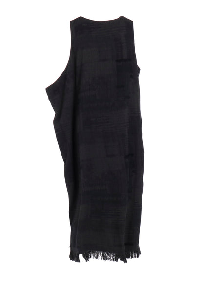 PATCHWORK JACQUARD ASYMMETRIC SLEEVELESS DRESS