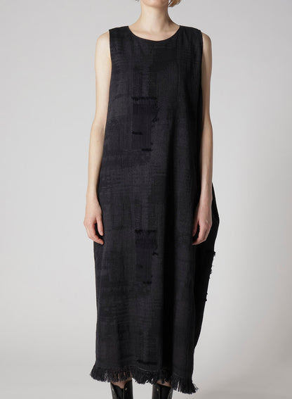 PATCHWORK JACQUARD ASYMMETRIC SLEEVELESS DRESS