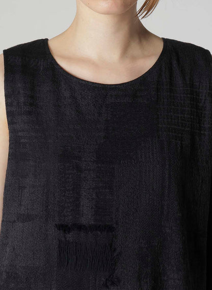 PATCHWORK JACQUARD ASYMMETRIC SLEEVELESS DRESS